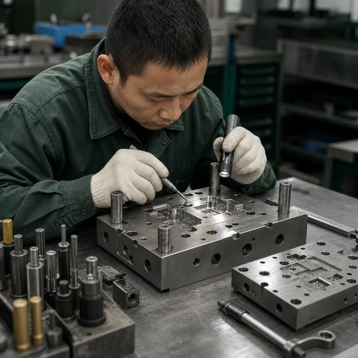 Illustrative injection mold inspection and preparation