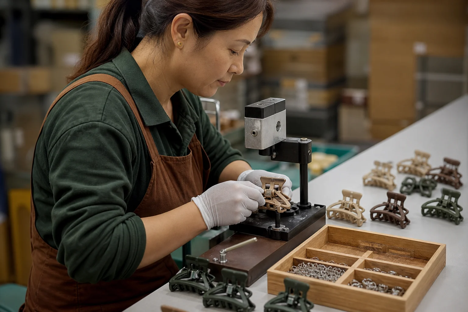 Illustrative hair claw clip spring assembly process
