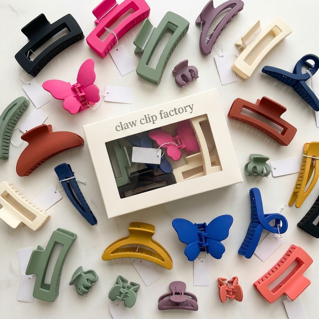 Finished plastic hair claw clips prepared for packing