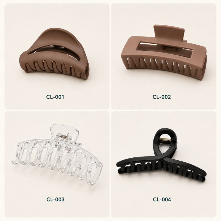 Assorted injection-molded hair claw clips available from ClawClipFactory