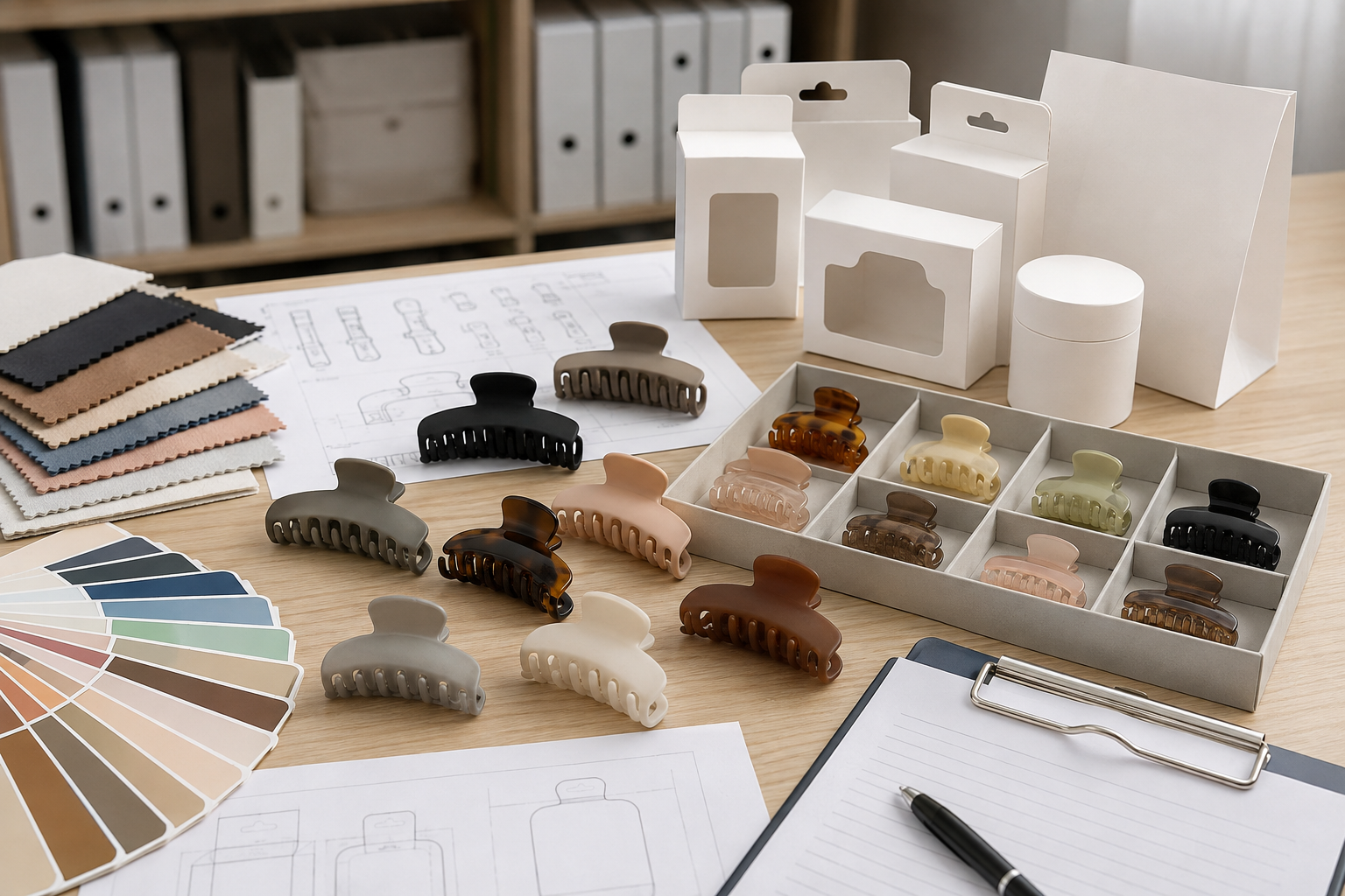 Generic editorial sourcing discussion for wholesale hair claw clips and packaging